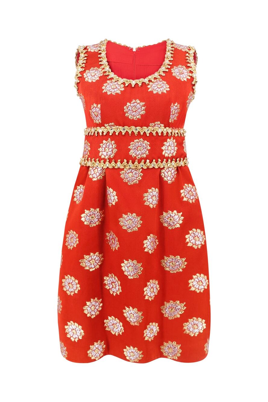 Oscar de la Renta Vintage 1960s Red Metallic Brocade Bubble-Hem Cocktail Dress